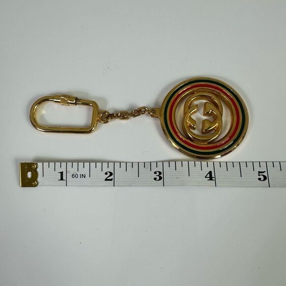 Gucci Vintage Interlocking G Gold Red Green Key Ring Bag Charm - Picture 4 of 6